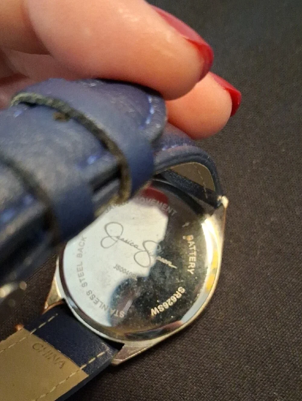 Jessica Simpson Navy and Rose Gold Accent Leather Watch with Crystal Charm